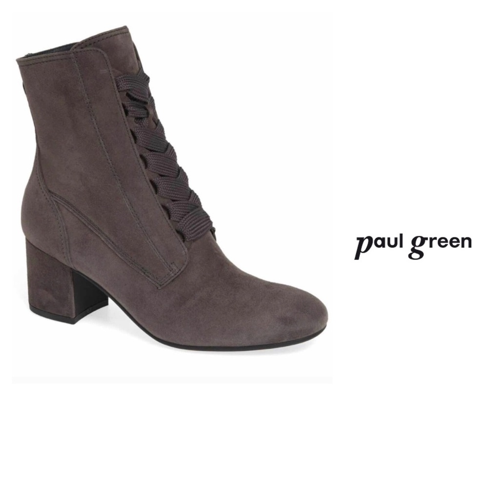NWOB PAUL GREEN Tracy Grey Suede Lace-up Booties